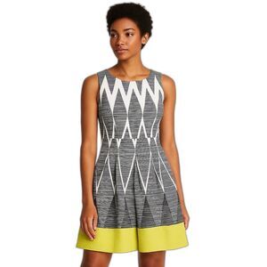 NEW Tahari Size 6 Skater Style Dress Black White Lime Green Sleeveless Party